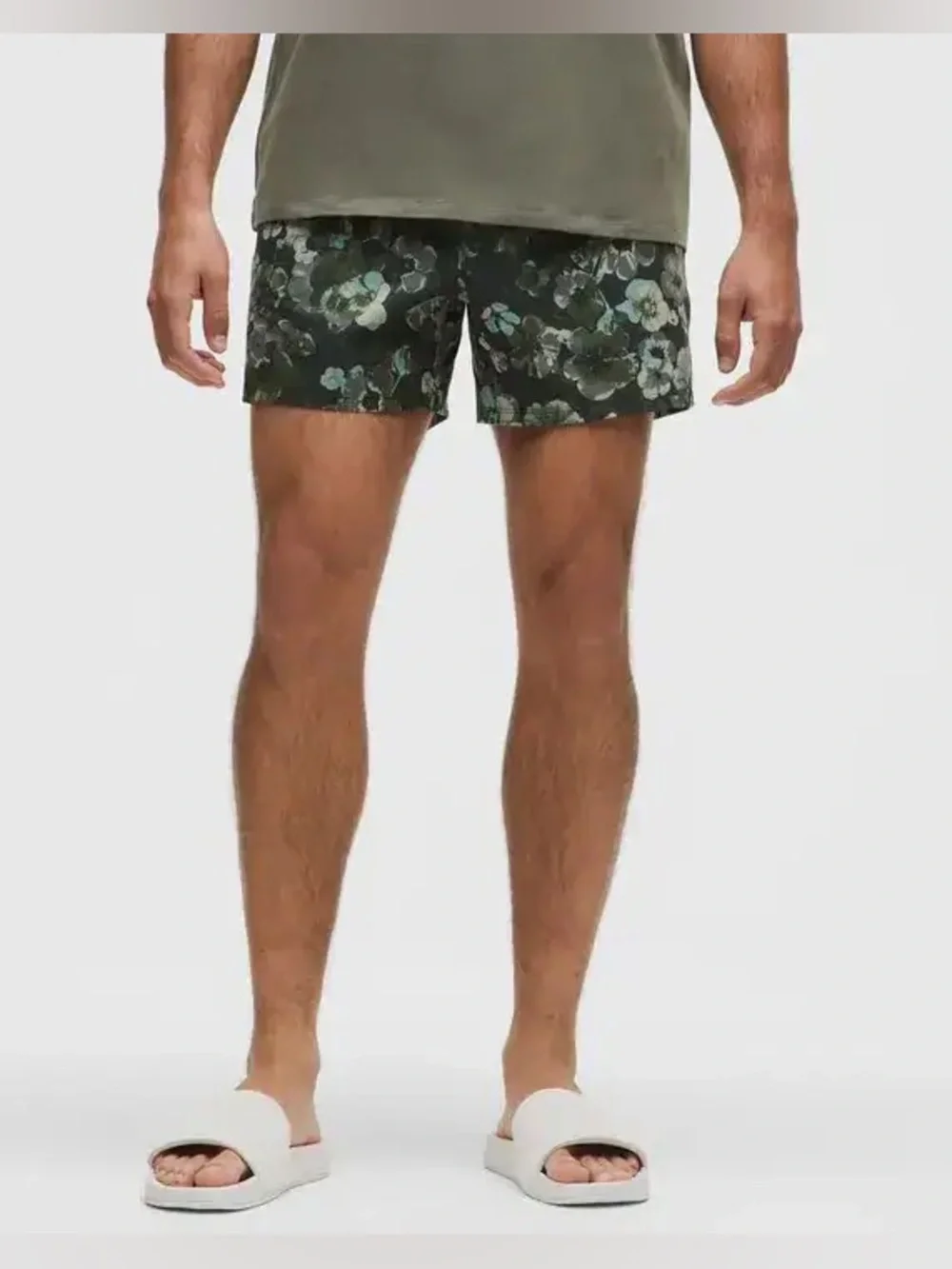 lululemon athletica Olive Green Floral Swim Trunks